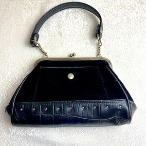Liz Claiborne Cocktail Purse Black Velvet Faux Leather Studded